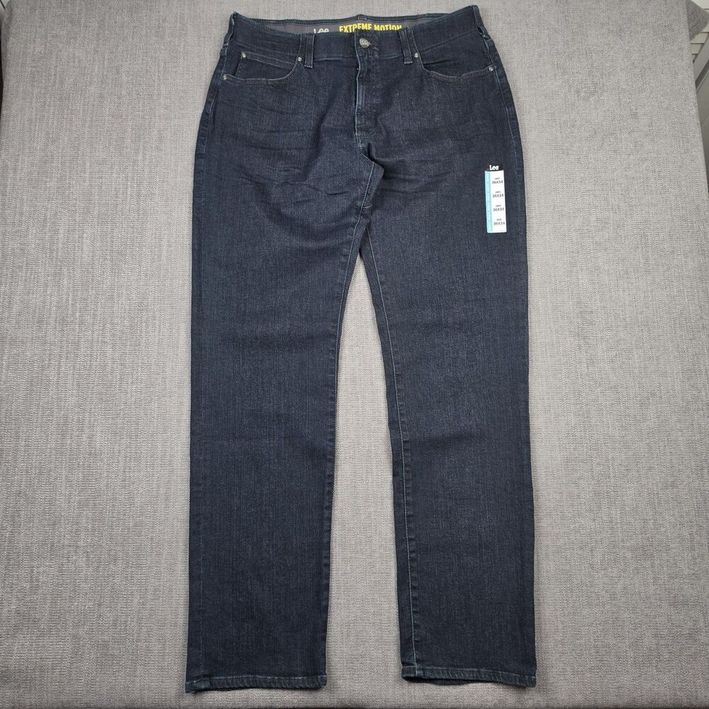Lee Mens Extreme Motion Athletic Fit Tapered Leg Jeans 36x34 Dark Wash Denim